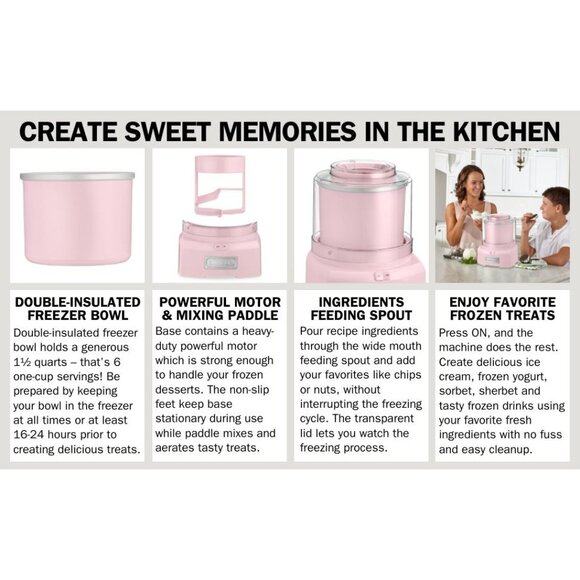 New Cuisinart Ice Cream Frozen Yogurt Maker - Pink Breast Cancer  BCRF - Picture 2 of 10